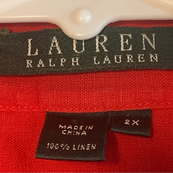 Lauren Ralph Lauren 2X Red 100% Linen Button Up Long Sleeve Shirt Black Label - Picture 10 of 14